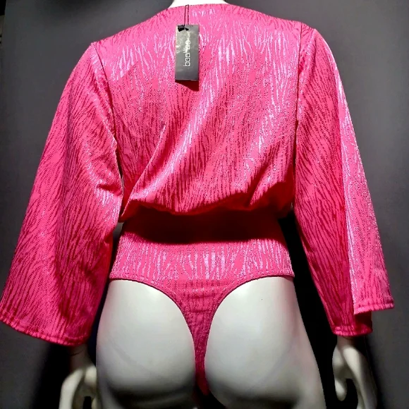 🔥NEW $49 SILKY SEXY PINK Wrap BODYSUIT SIZE 10 - Picture 12 of 12